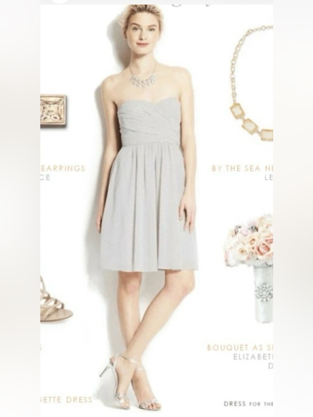 Ann Taylor Pale Gray Polka Dot Strapless Dress